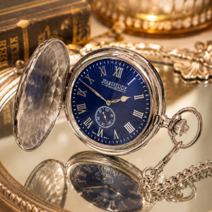 Blue Sunburst Full Hunter Mechanical Pocket Watch