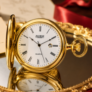 Gold Plated Quartz Full Hunter Pocket Watch with Roman Numerals