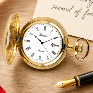 Gold Plated Swiss Quartz Half Hunter Pocket Watch