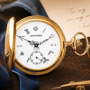 17 Jewel Masonic Gold Plated Mechanical Full Hunter Pocket Watch