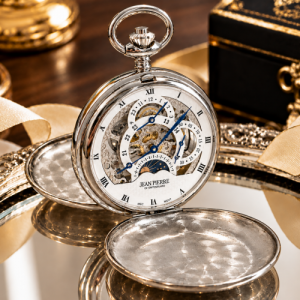Chrome Double Hunter Dual Dial Moondial Pocket Watch
