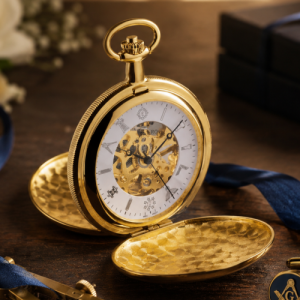 Gold Plated Mechanical Masonic Double Hunter Pocket Watch