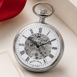 Chrome Plated Mechanical Open Face Pocket Watch with Clear White Dial