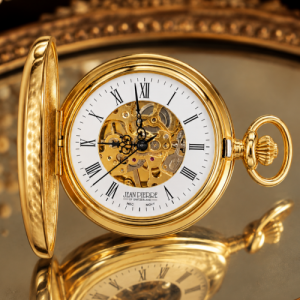 Half Hunter Gold Plated Mechanical Pocket Watch Structure Visible