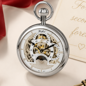 Chrome Plated 17 Jewel Sun/Moon Dial Mechanical Open Face Pocket Watch