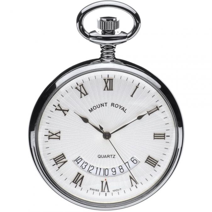 Chrome Plated Quartz Open Face Pocket Watch
