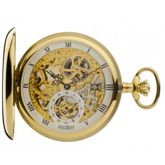 Gold Plated Mechanical Double Hunter Pocket Watch