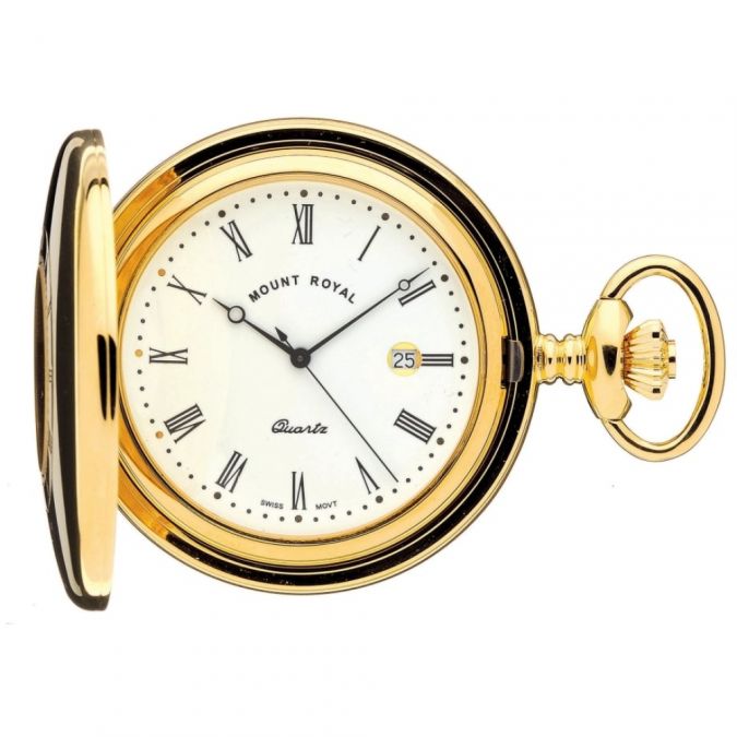 Gold Plated Swiss Quartz Half Hunter Pocket Watch