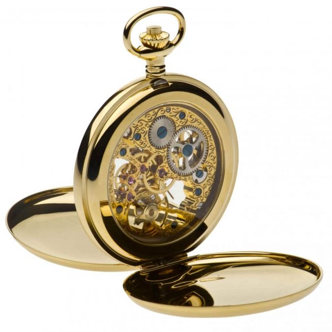 Gold Plated Mechanical Double Hunter Pocket Watch