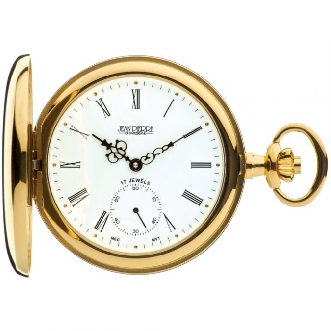 Gold Plated Full Hunter Pocket Watch With Roman Numerals