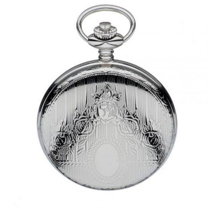 Chrome Plated Full Hunter Quartz Pocket Watch White Dial