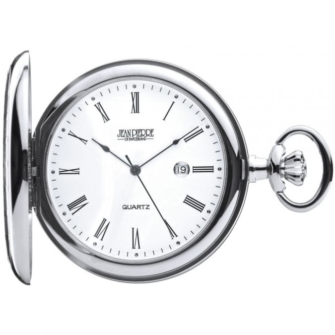 Full Hunter Chrome Plated Quartz Pocket Watch