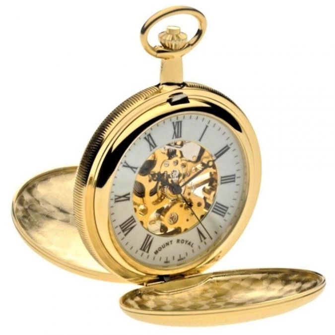 Gold Plated Mechanical Double Hunter Pocket Watch