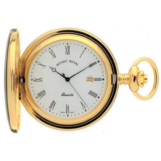Polished Gold Plated Quartz Full Hunter Pocket Watch