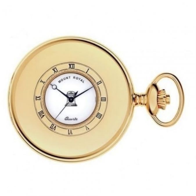 Masonic Gold Plated Half Hunter Quartz Pocket Watch