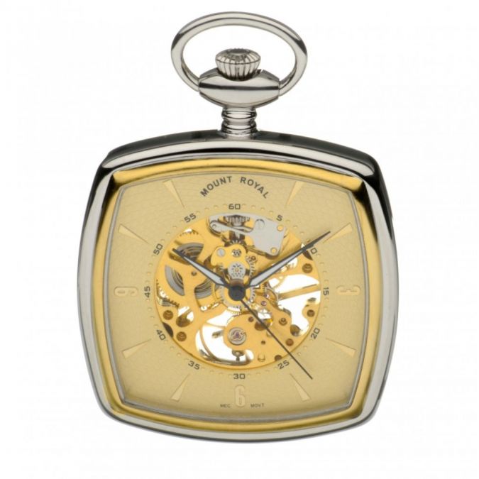 Chrome/gold Plated Two Tone Mechanical Open Face Pocket Watch