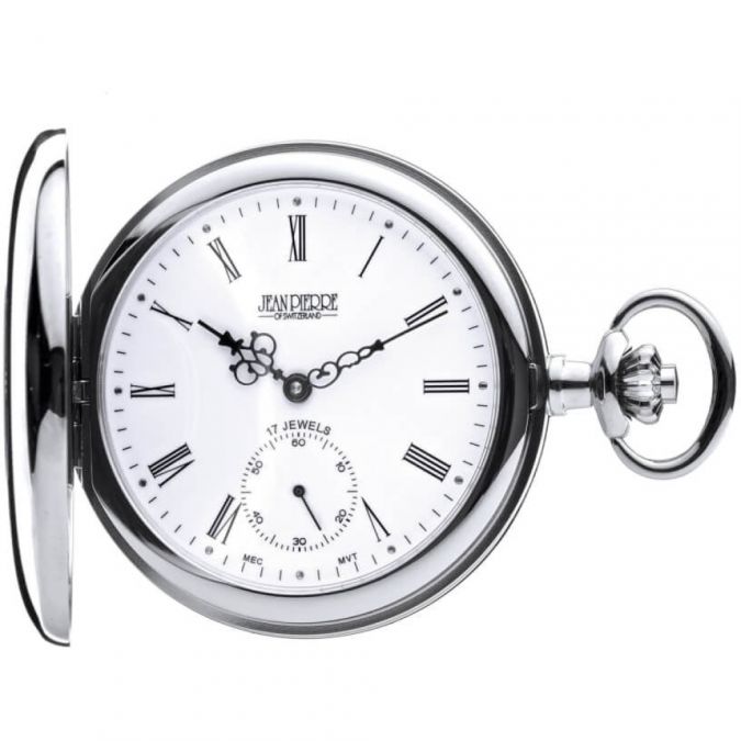 Chrome Plated Mechanical Half Hunter Pocket Watch