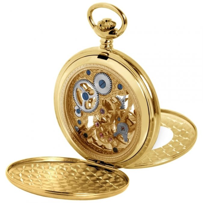 Gold Plated Mechanical Half Double Hunter Pocket Watch