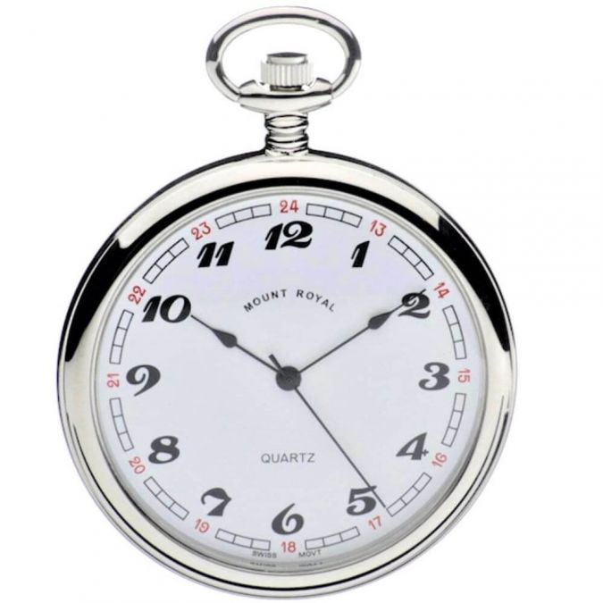 Chrome Plated Swiss Quartz Open Face Pocket Watch