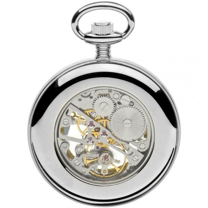 Chrome Plated Mechanical Open Face Pocket Watch with Clear White Dial