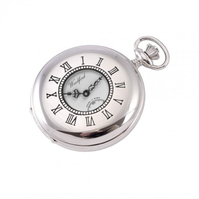 Chrome Plated White Face Mechanical Half Hunter Pocket Watch