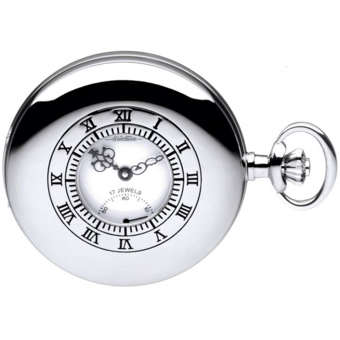 Chrome Plated Mechanical Half Hunter Pocket Watch