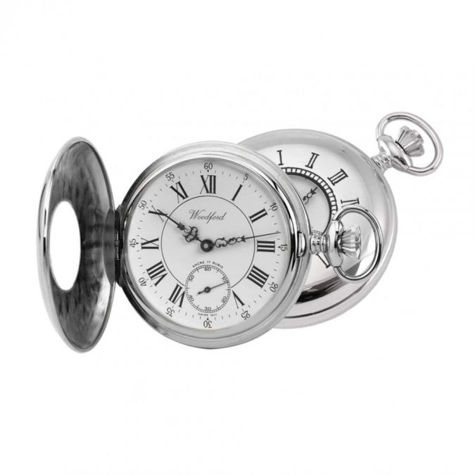 Chrome Plated White Face Mechanical Half Hunter Pocket Watch