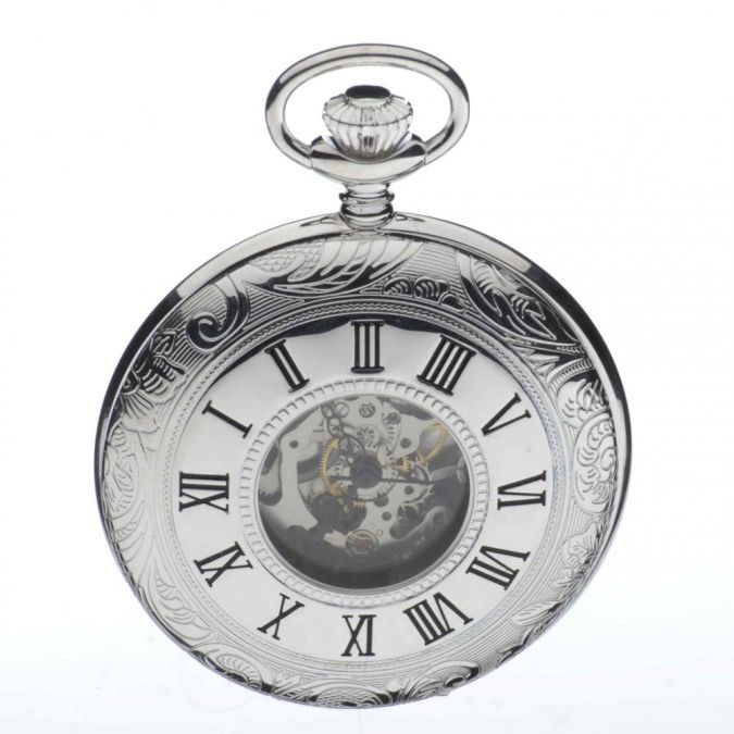 Half Hunter Sterling Silver Mechanical Pocket Watch
