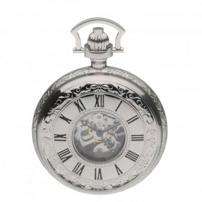 Chrome Plated Mechanical Double Half Hunter Pocket Watch