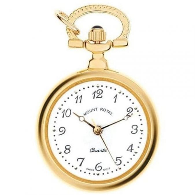 Gold Plated Open Faced Quartz Pendant Necklace Watch With Chain