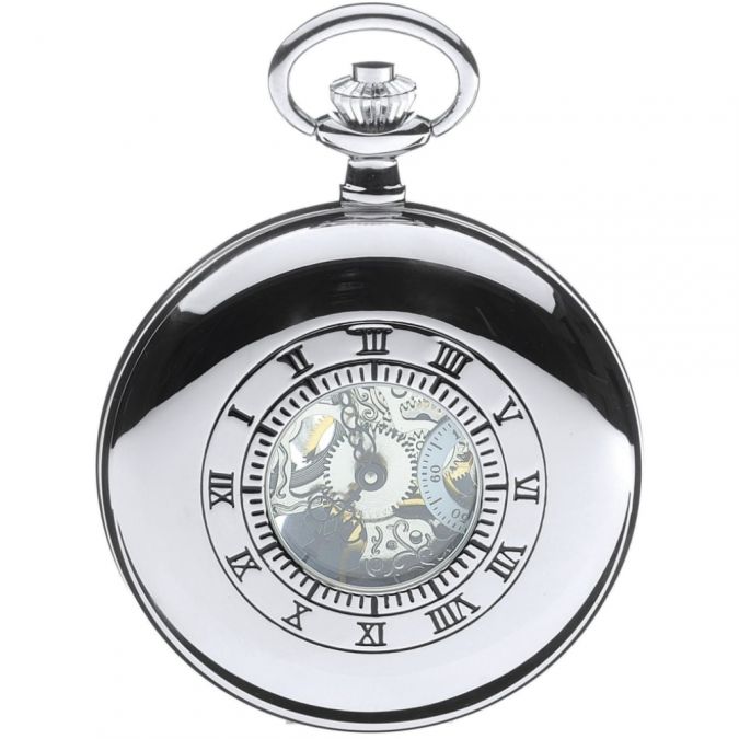 Chrome Plated Half Hunter Mechanical Pocket Watch With Open Back
