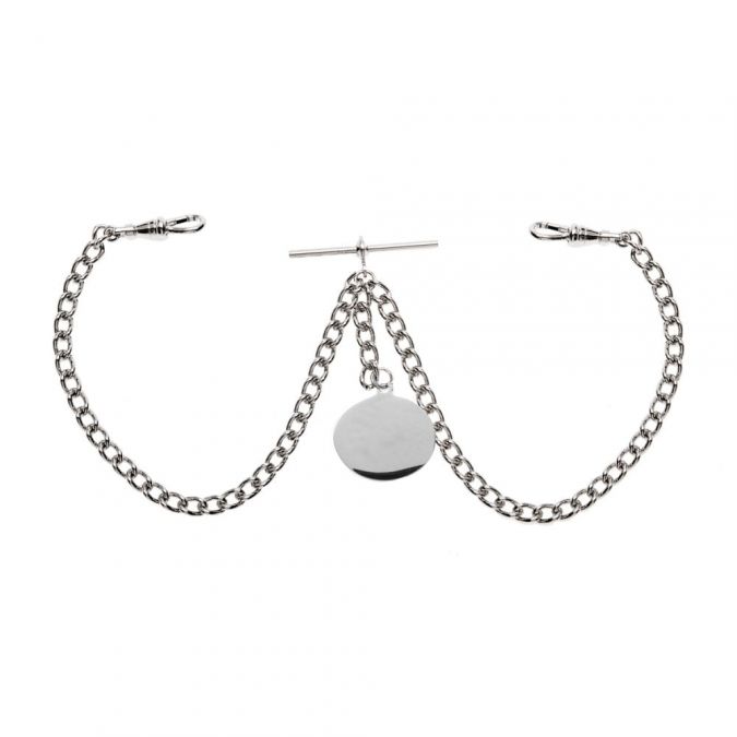 Pocket Watch - Greenwich Chrome Plated Chain Bundle T-bar, Belt Bar, Bolt Ring