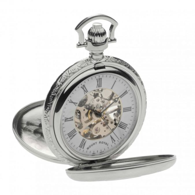 Chrome Plated Mechanical Double Half Hunter Pocket Watch