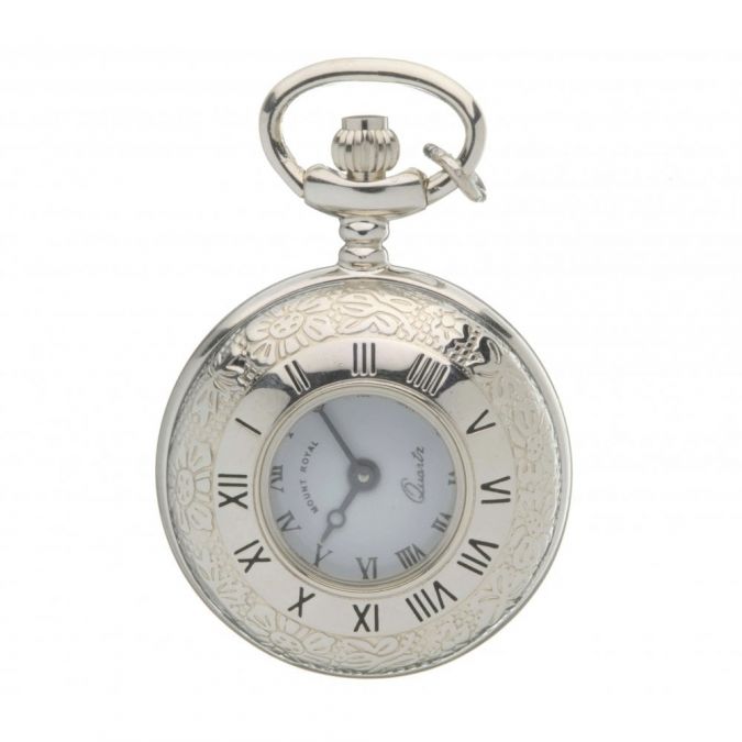 Silver Plated Half Hunter Quartz Pendant Necklace Watch