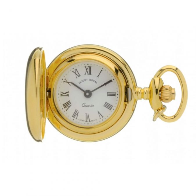 Gold Plated Full Hunter Quartz Pendant Necklace Watch