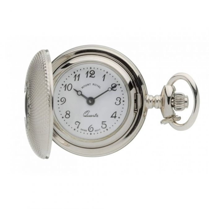 Silver Plated Full Hunter Quartz Pendant Necklace Watch with Pattern