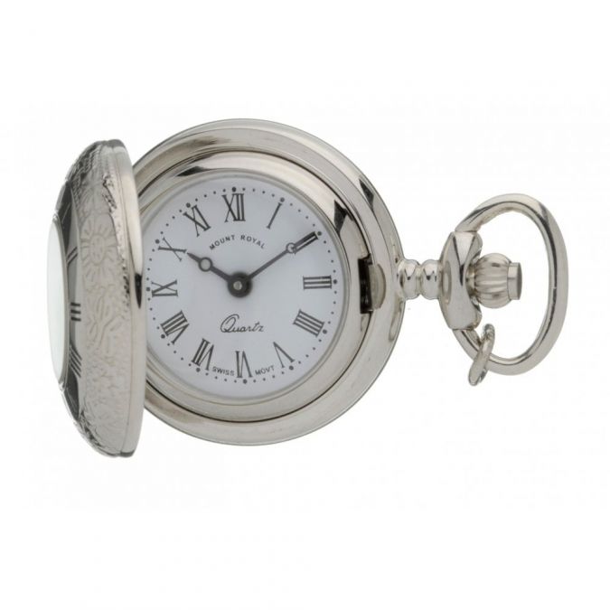 Silver Plated Half Hunter Quartz Pendant Necklace Watch