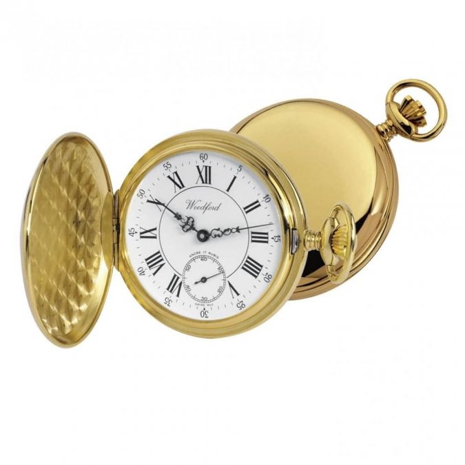 Gold Plated 17 Jewel Swiss Mechanical Full Hunter Pocket Watch Large Dial