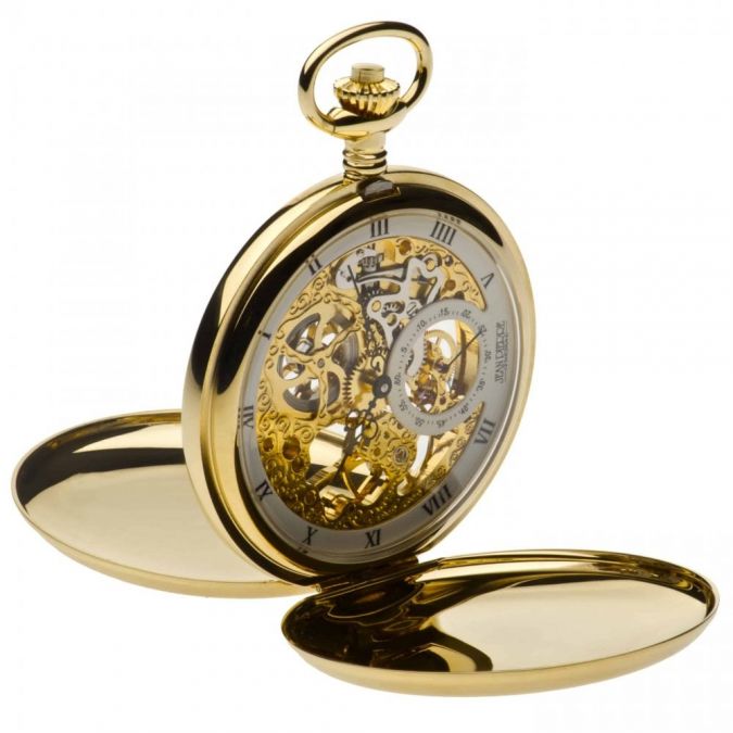 Gold Plated Mechanical Double Hunter Pocket Watch