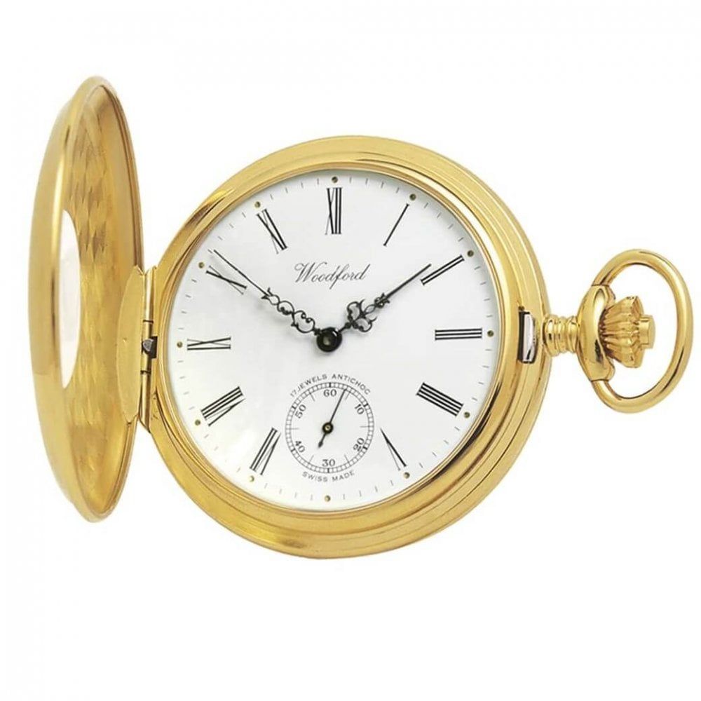 Gold Plated 17 Jewel Swiss Mechanical Half Hunter Pocket Watch W1015 Pocketwatch USA