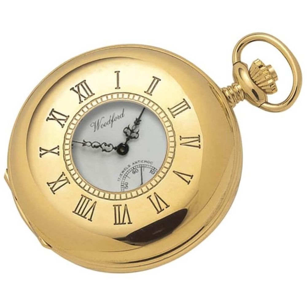 Gold Plated 17 Jewel Swiss Mechanical Half Hunter Pocket Watch W1015