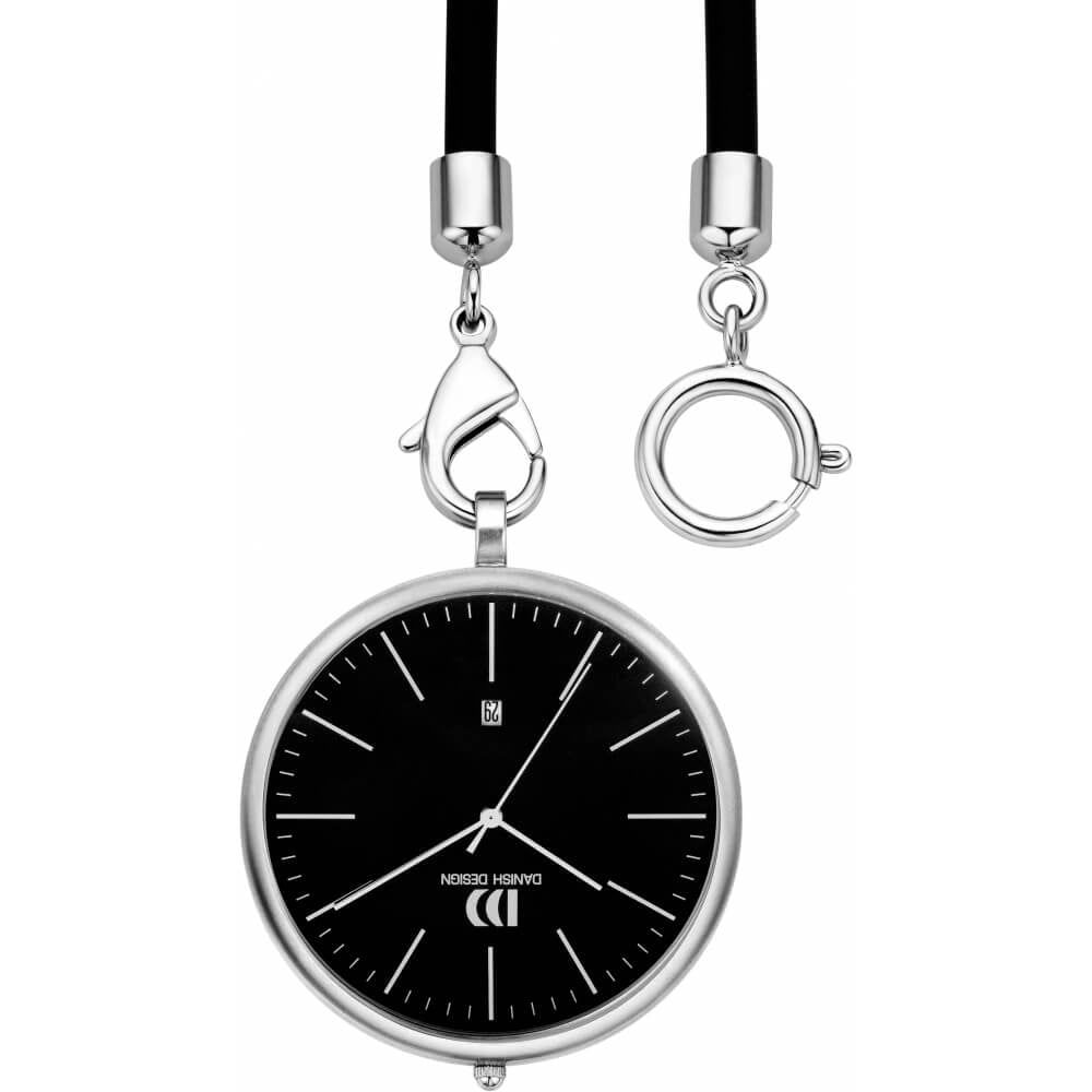 Chrome Black Face Open Pocket Watch with Rubber Strap IQ13Q1075