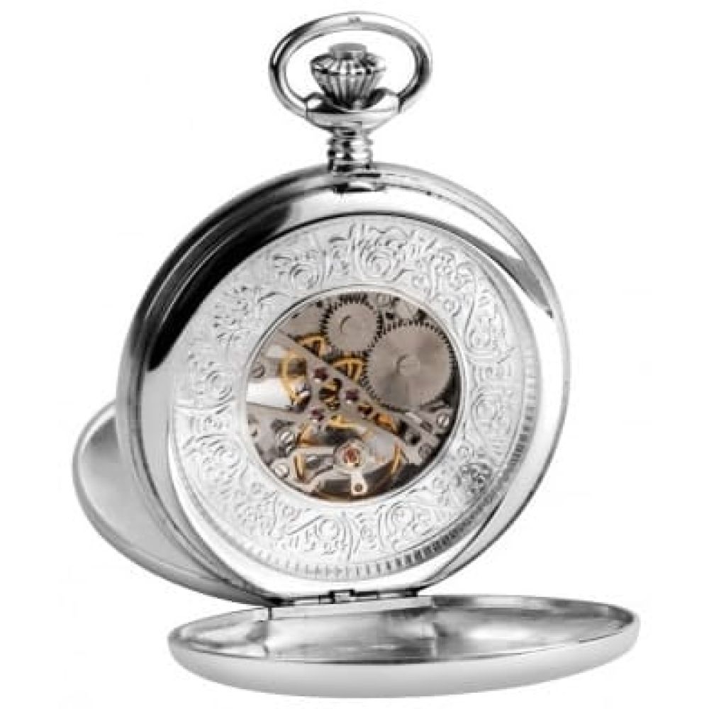 Double Hunter Sterling Silver Mechanical Pocket Watch with Albert Tbar