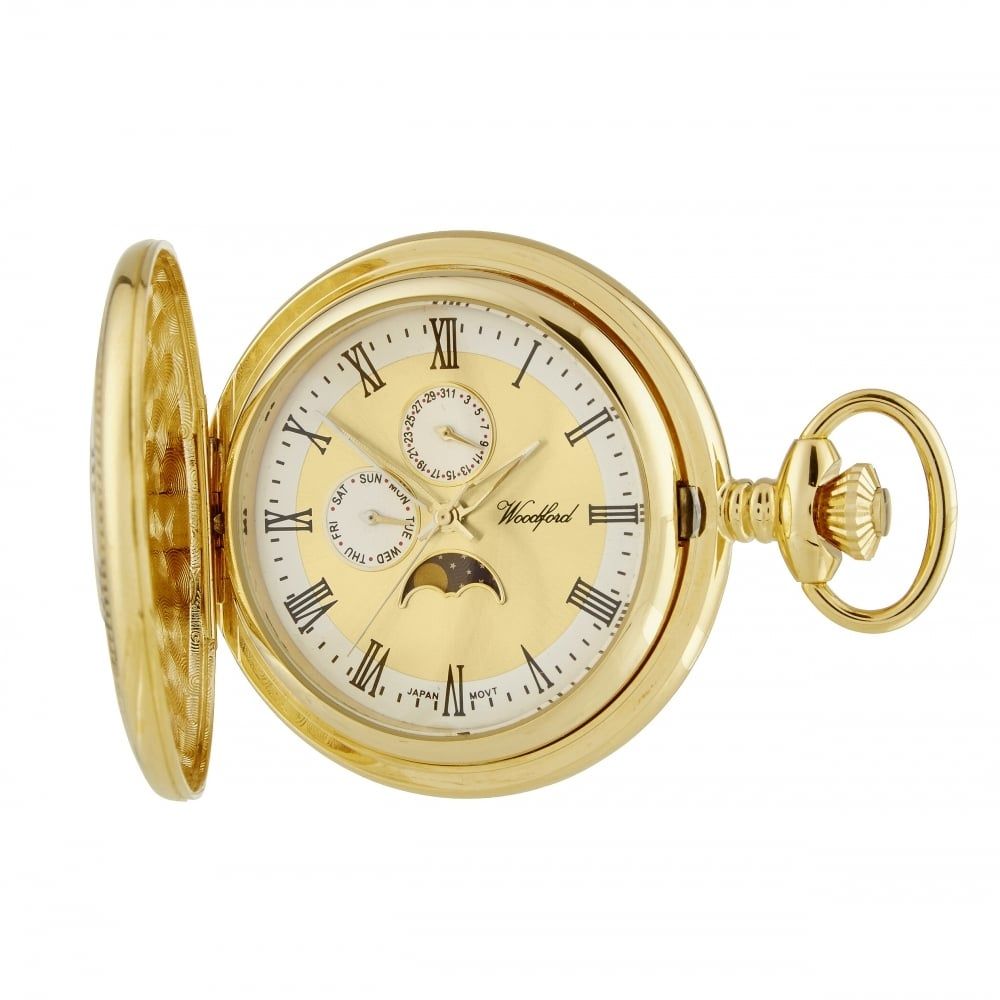 Woodford Half Hunter Gold Moondial Pocket Watch W1247 Pocketwatch USA