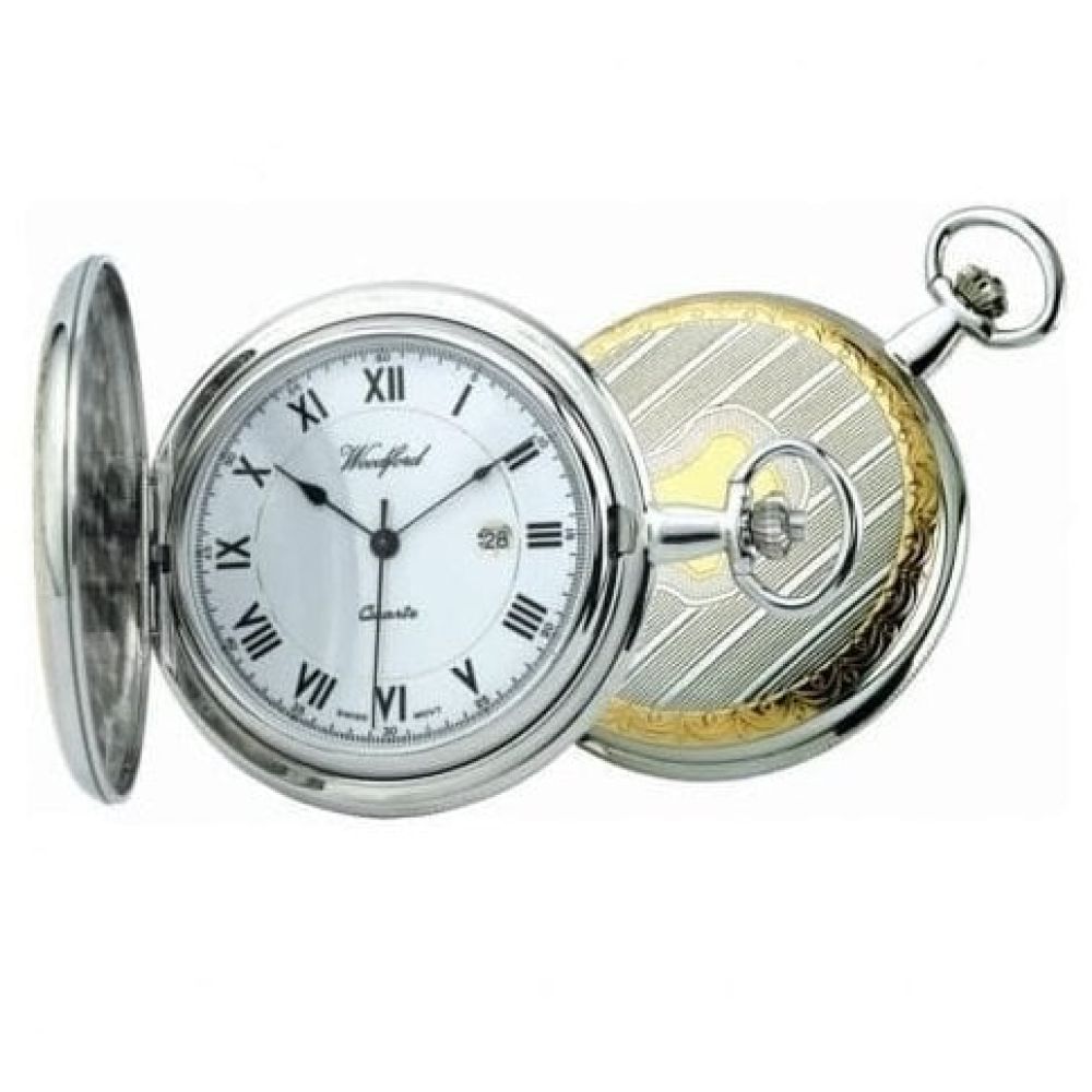 Woodford Chrome/Gold Plated Swiss Quartz Full Hunter Pocket Watch Pocketwatch USA