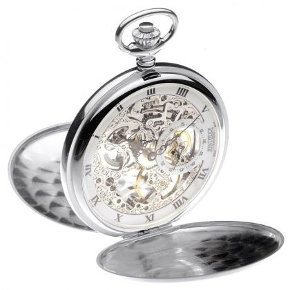 Luxury Sterling Silver Open Face Mechanical Pocket Watch